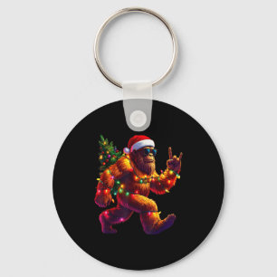 Cool Santa Hat Bigfoot Christmas Lights Festive Ho Key Ring