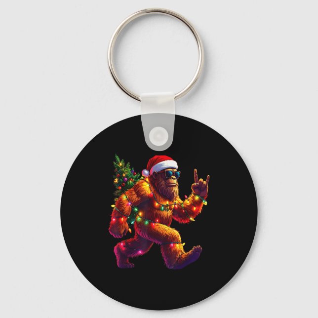 Cool Santa Hat Bigfoot Christmas Lights Festive Ho Key Ring (Front)