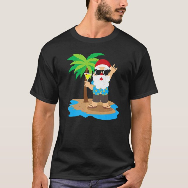 Cool Santa Hawaiian  Summer Christmas In July T-Shirt (Front)