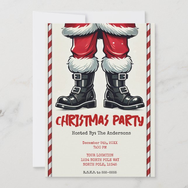 Cool Santa in Black Boots Christmas Holiday Party Invitation (Front)