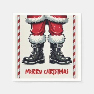 Cool Santa in Black Boots Christmas Holiday Party Napkin