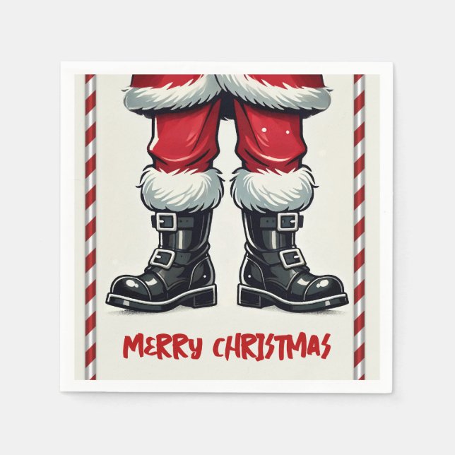 Cool Santa in Black Boots Christmas Holiday Party Napkin (Front)
