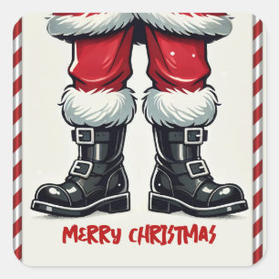 Cool Santa in Black Boots Christmas Holiday Party Square Sticker