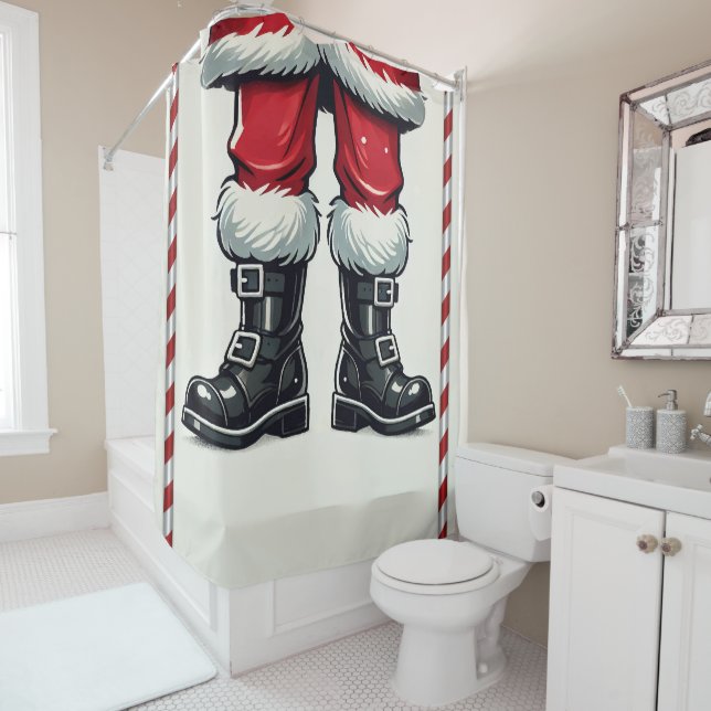 Cool Santa in Black Boots Christmas Holiday  Shower Curtain (In Situ)