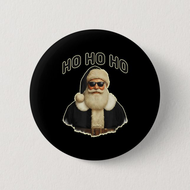 Cool Santa In Black Hat Sungles Graphic  6 Cm Round Badge (Front)