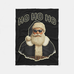 Cool Santa In Black Hat Sungles Graphic  Fleece Blanket