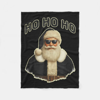 Cool Santa In Black Hat Sungles Graphic  Fleece Blanket