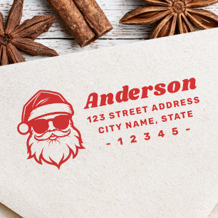 Cool Santa in sunglasses fun retro return address Rubber Stamp