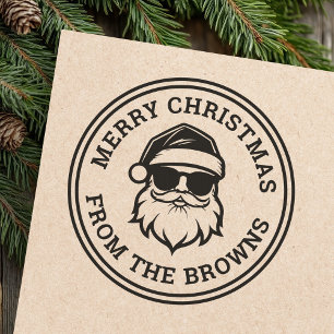 Cool Santa in sunglasses Merry Christmas name Rubber Stamp