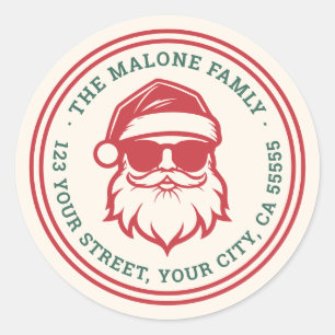 Cool Santa in sunglasses retro return address Classic Round Sticker