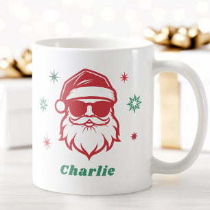 Cool Santa in sunglasses retro stars custom name Coffee Mug