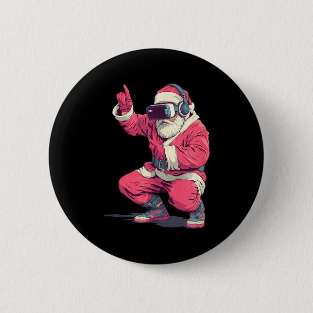Cool Santa Moves With Vr Headset For Gaming Christ 6 Cm Round Badge (Front)
