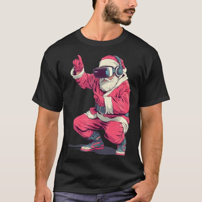 Cool Santa Moves With Vr Headset For Gaming Christ T-Shirt (Front)