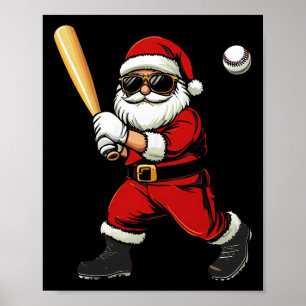 Cool Santa Playing Baseball Christmas Baseball Men Poster
