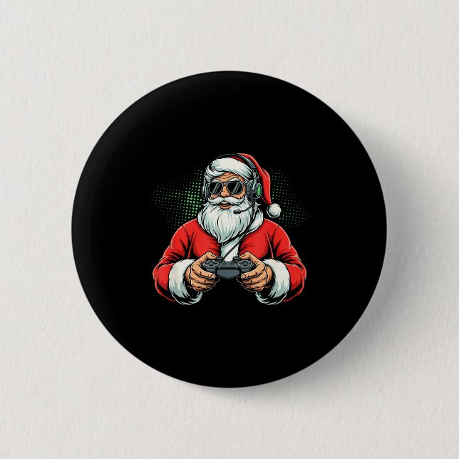 Cool Santa Playing Video Games Christmas Gamer Boy 6 Cm Round Badge (Front)