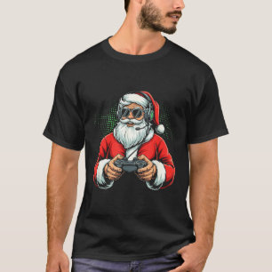 Cool Santa Playing Video Games Christmas Gamer Boy T-Shirt