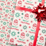 Cool Santa retro Merry Christmas pale red green Wrapping Paper<br><div class="desc">Wrapping paper featuring a cool Santa Claus wearing sunglasses and the text Merry Christmas in a retro style font surrounded by retro stars. Red and green shades on a light cream ivory coloured background.</div>