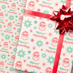 Cool Santa retro Merry Christmas pale red green Wrapping Paper