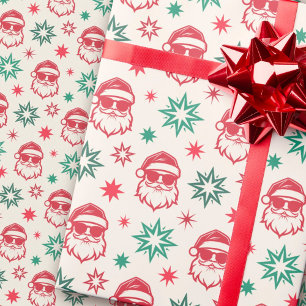 Cool Santa retro pale red green cream Christmas Wrapping Paper