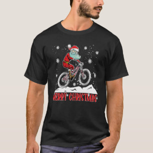 Cool Santa Riding Bicycle Merry Christmas Mountain T-Shirt