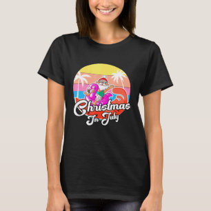 Cool Santa Riding Pink Flamingo Christmas In July  T-Shirt