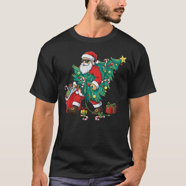 Cool Santa Tree Delivery Sunglasses Christmas T-Shirt (Front)