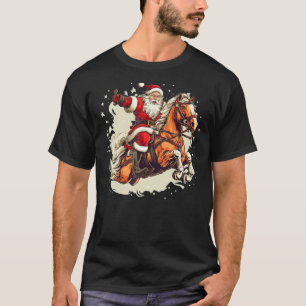 Cool Santa with Christmas Horse for festive Season T-Shirt