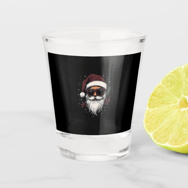Cool Santa with Sunglasses Christmas Shot Glass (Front)