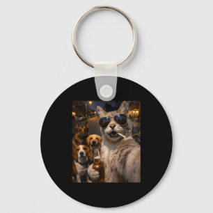 Cool sarcastic cat with dogs selfie meme animal key ring