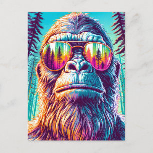 Cool Sasquatch with Sunglasses in the Woods Postcard