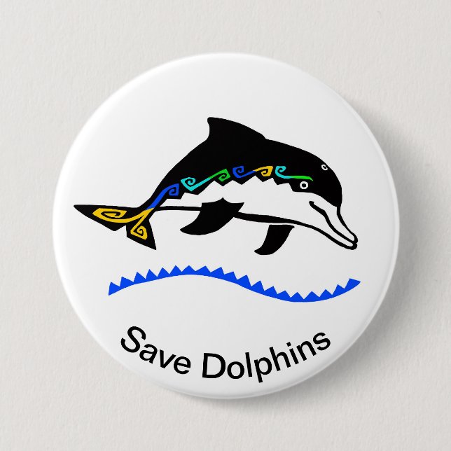  Cool Save DOLPHINS  - Endangered animal graphic - 7.5 Cm Round Badge (Front)