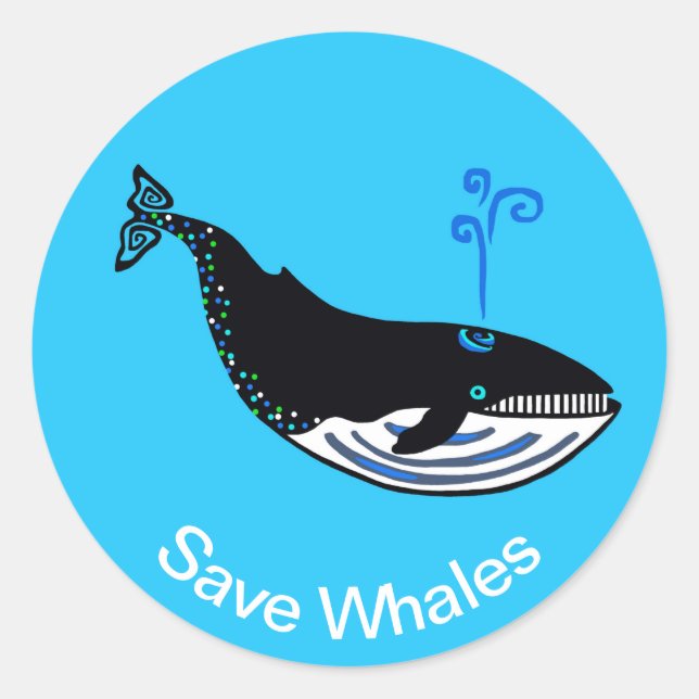 Cool - Save  WHALES - Nature -Conservation - Blue Classic Round Sticker (Front)