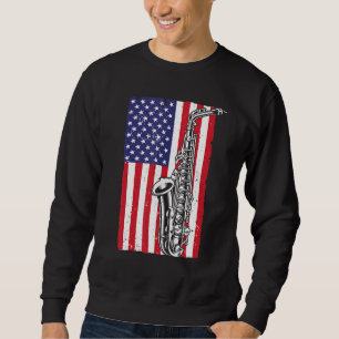 Cool Saxophone For Men Women American Flag Jazz Mu Sweatshirt