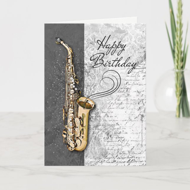 Cool Saxophone Musician Jazz Rock & Roll Birthday Card (Front)