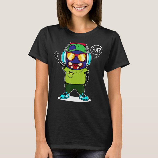 Cool Saying Headset Sun Glasses Alien Robot T-Shirt (Front)