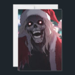 Cool Scary Creepy Skull Santa Claus Xmas Holiday Card<br><div class="desc">A cool, scary, creepy goth / punk / rock / grunge style skull head Santa Claus in anime cartoon style. He has a Santa hat and a classic red Santa jacket. He has a creepy, eerie red glow in his eyes. He is like a Krampus skull zombie Santa. Merry Christmas,...</div>
