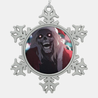 Cool Scary Creepy Skull Santa Claus Xmas Snowflake Pewter Christmas Ornament