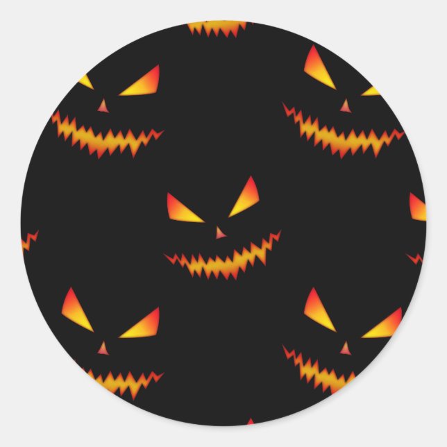 Cool scary Jack O'Lantern face Halloween pattern Classic Round Sticker (Front)
