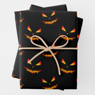 Cool scary Jack O'Lantern face Halloween pattern Wrapping Paper Sheet
