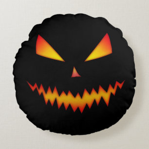 Cool scary Jack O'Lantern face Halloween Round Cushion