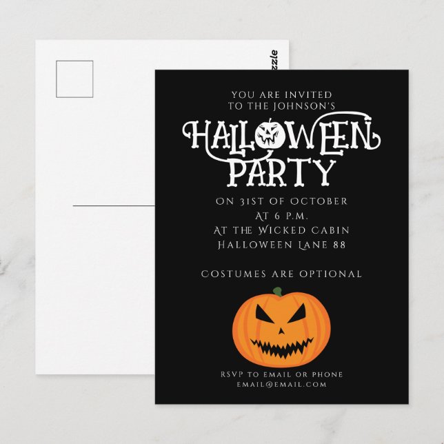 Cool scary Jack O'Lantern Halloween invitation  Postcard (Front/Back)