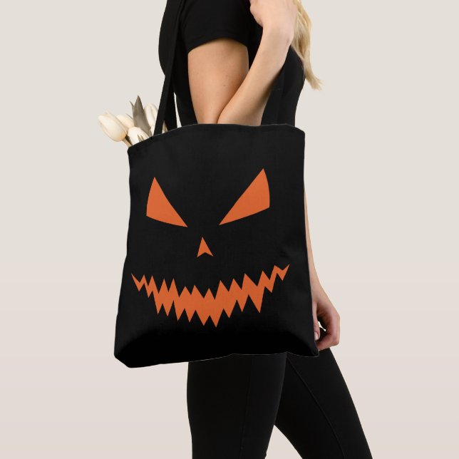 Cool scary Jack O'Lantern Halloween orange black Tote Bag (Close Up)