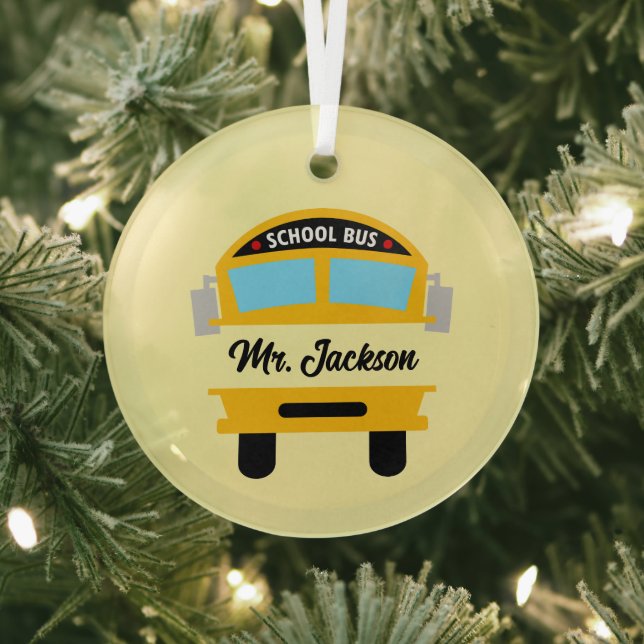 Cool School Bus Driver add name  Glass Tree Decoration (Insitu)