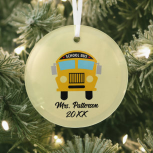 Cool School Bus Driver add name  Glass Tree Decoration