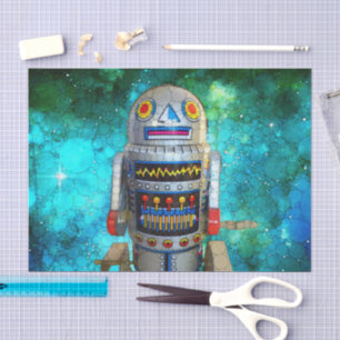 Cool sci fi retro toy robot blue galaxy birthday tissue paper