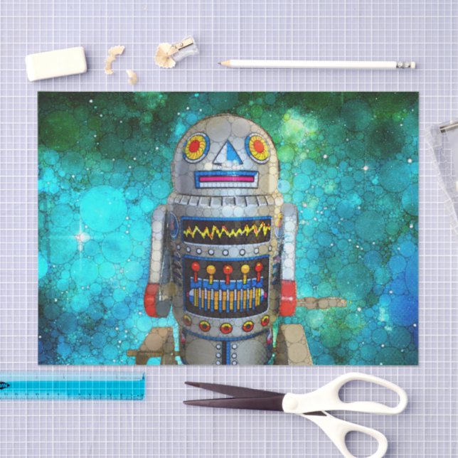 Cool sci fi retro toy robot blue galaxy birthday tissue paper (Craft)