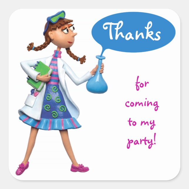 Cool Science Birthday Party for Girls Square Sticker (Front)