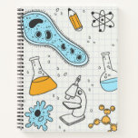 Cool science Geek biology art Notebook<br><div class="desc">Geek girl cool science theme design with biology theme featuring microscope,  Dna and various other science symbols.</div>