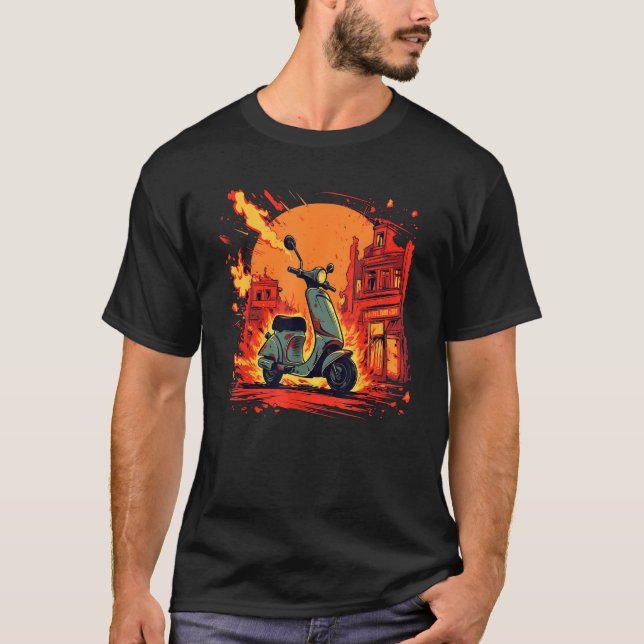 Cool Scooter Bike with Flames T-Shirt (Front)