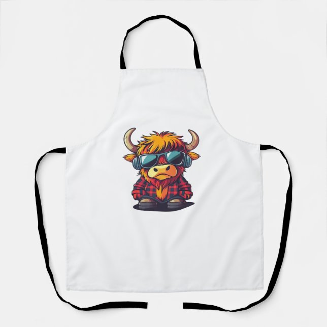 Cool Scottish Highland Cow Classic T-Shirt Apron (Front)